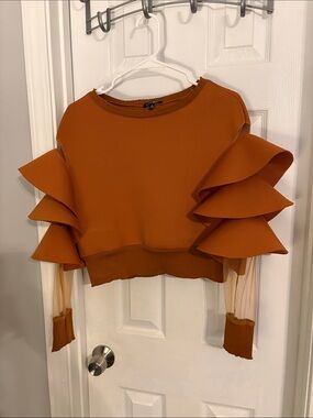Fashion Nova Rust Layered Ruffle Sleeve Sweatshirt